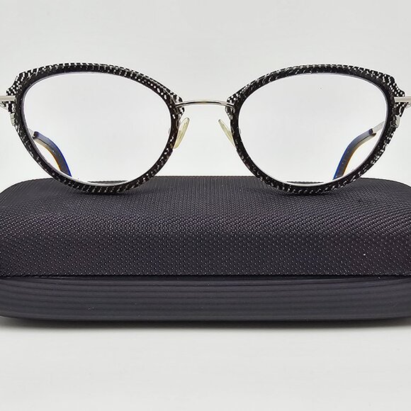 L.A. Eyeworks Walnut Cat Eye Sparkle Net Shiny Silver Eyeglasses Frame w/ Case - Picture 1 of 16